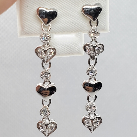 Silver 925 Multiple Heart CZ Dangling Earrings - Picture 6 of 9